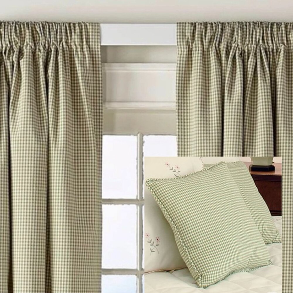 RARE Country Curtains Buffalo Check Drapes with Pillow for Nursery, Bedroom +